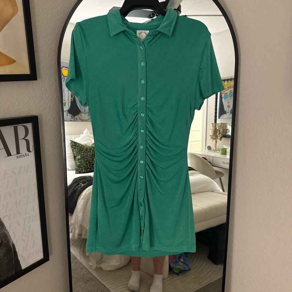 With Jean Green Ruched Mini Dress
